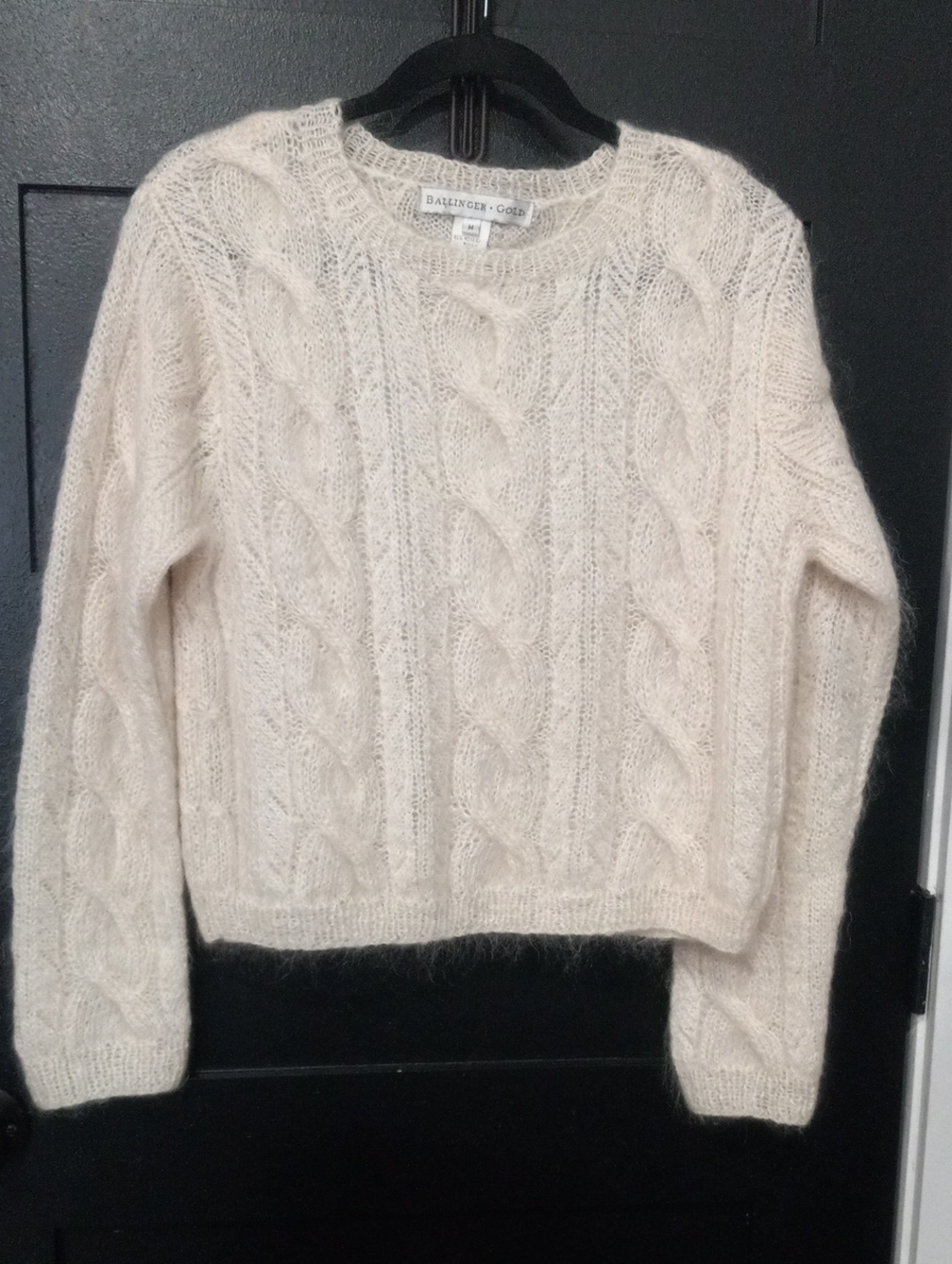Ballinger Gold Women's Cream Mohair Cable Knit Crew Sweater